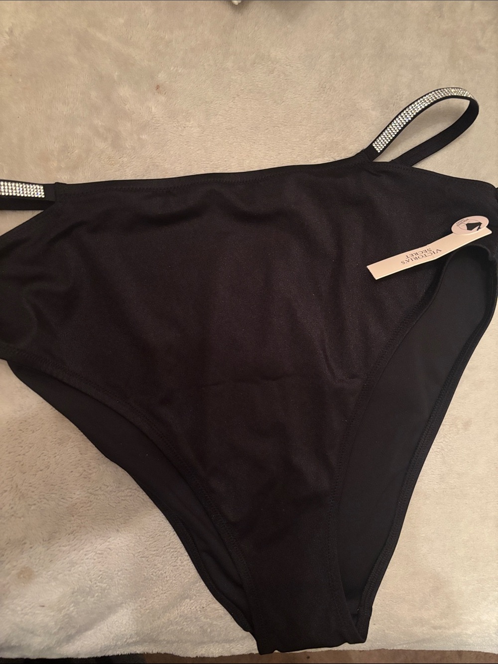 Victoria's Secret Black High-Cut Bikini Bottom with Rhinestone Straps